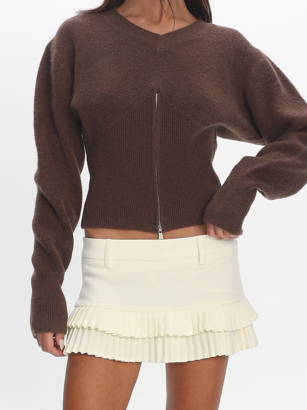 Lioness Cream Pleated Ruffle Mini Skirt